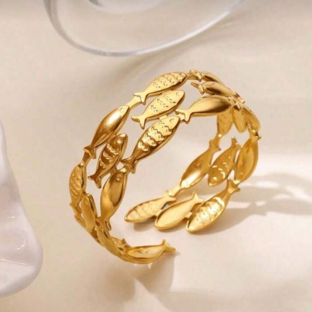 Gold Fish-Link Open Cuff Bracelet M703